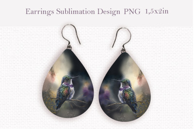 Watercolor hummingbird teardrop sublimation earrings design