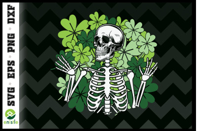 Skeleton with Lucky Leaves Background