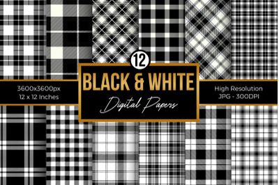 Black and White Plaid Digital Papers