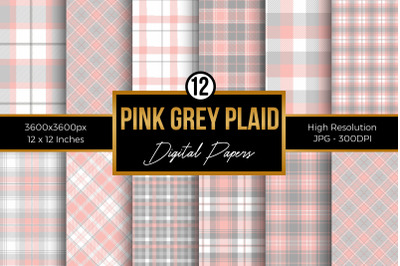 Pink and Grey Plaid Digital Papers