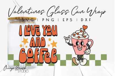 Retro Valentines Day Coffee Libbey Glass Can Wrap 16 Oz