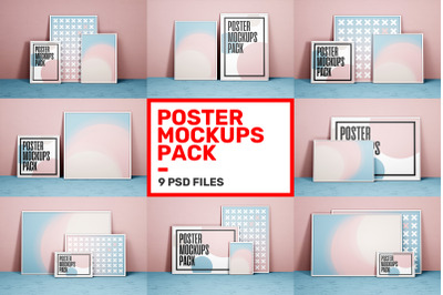 Poster Mockups Pack &28;9 PSD Scenes&29;