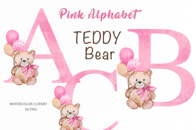Teddy Bear Pink Alphabet Clipart