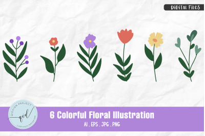 Colorful Floral Illustration | 6 Variations