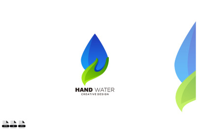 water drop with hand leaf logo design illustration