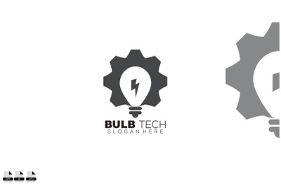 bulb energy with gear tech illustration logo vector