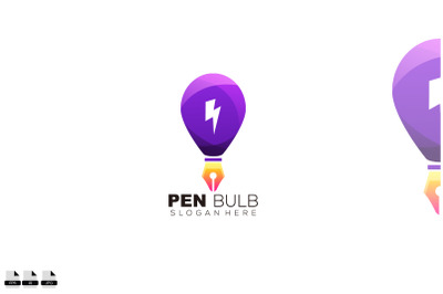 pen with bulb energy logo icon design for business
