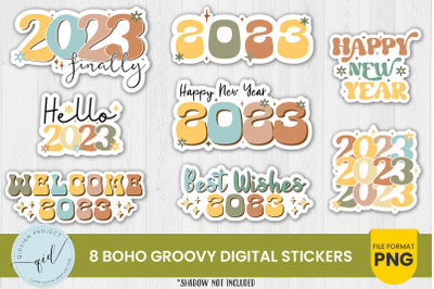 Boho Groovy 2023 Digital Stickers | 8 Variations