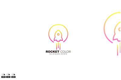 rocket round color logo design line art gradient color