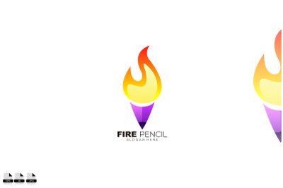 fire pencil logo gradient color design icon business