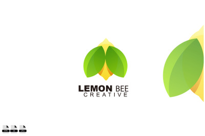 lemon fruit with  bee logo design illustration template