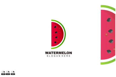 watermelon with initial d logo template design