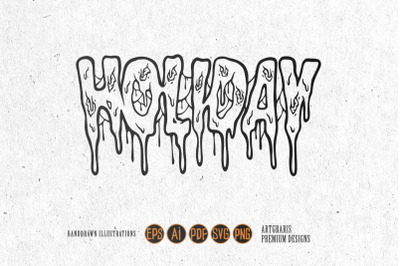 Spooky dripping holiday word hand lettering logo silhouette