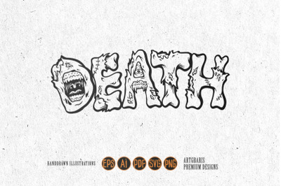 Scary monster zombie death word lettering logo illustrations silhouett