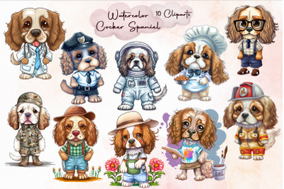 Cute Watercolor Cocker Spaniel Bundle