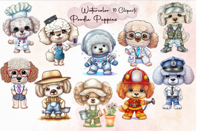 Watercolor Poodle Puppies Bundle