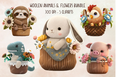 Cute Woolen Animals And Flowers Bundle