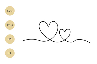 Continuous One Line Heart SVG, Hearts SVG, Double Heart Svg