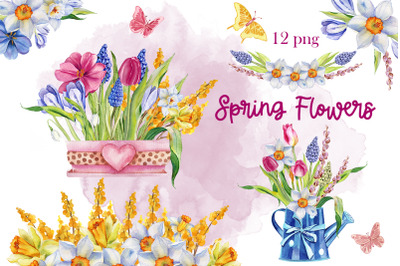 Watercolor Spring flowers Bouquet