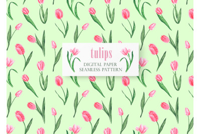 Tulips digital paper, seamless pattern. Spring. Flowering.