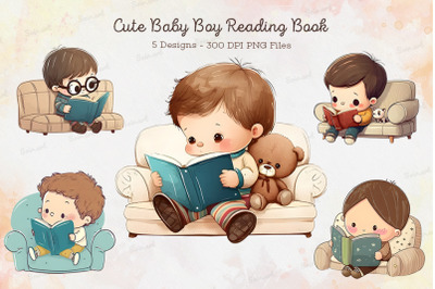 Cute Baby Boy Reading Book Bundle