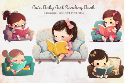 Cute Baby Girl Reading Book Bundle