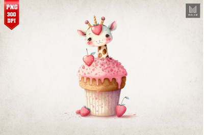 Cute Giraffe Loves Cupcake Valentine 2