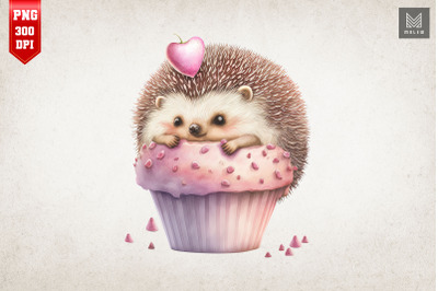 Cute Hedgehog Loves Cupcake Valentine 3