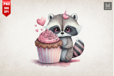 Cute Racoon Loves Cupcake Valentine