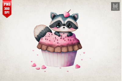 Cute Racoon Loves Cupcake Valentine 2