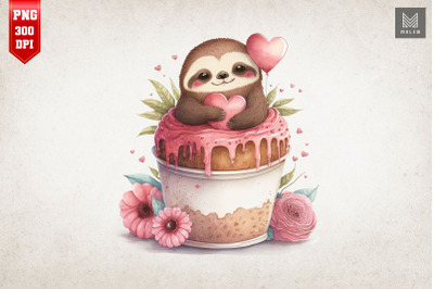 Cute Sloth Loves Cupcake Valentine