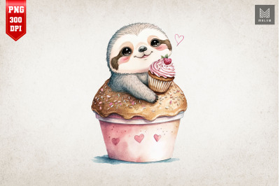 Cute Sloth Loves Cupcake Valentine 2