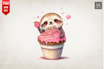 Cute Sloth Loves Cupcake Valentine 3