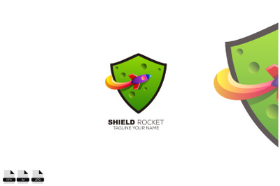 shield logo with rocket design template illustration icon