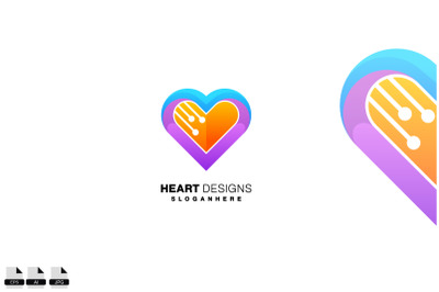 heart tech color design icon logo template