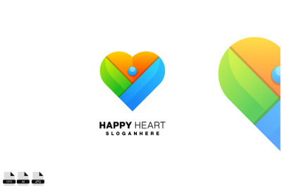 happy heart with people logo illustration design vector