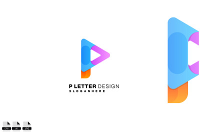 letter p design with play button design colorful