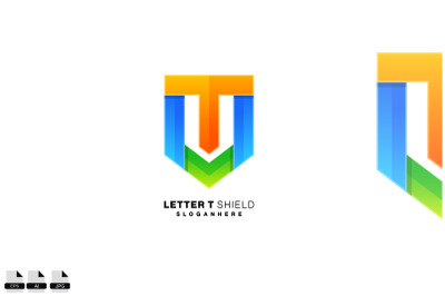 letter t and u with shield logo vector design illustration color