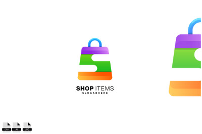 letter s with shop bag logo colorful design vector