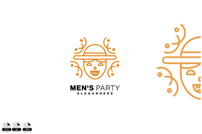 men face party logo style line art design template