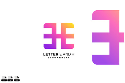 letter e and h logo initial design gradient color template