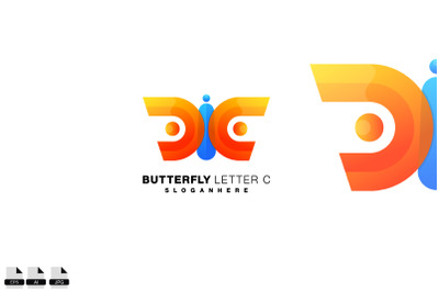 butterfly with letter c logo gradient colorful design