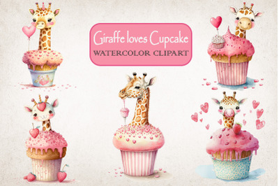 Giraffe Loves Cupcake Valentine Clipart Bundle