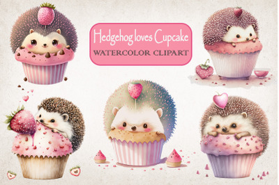 Hedgehog Loves Cupcake Valentine Clipart Bundle