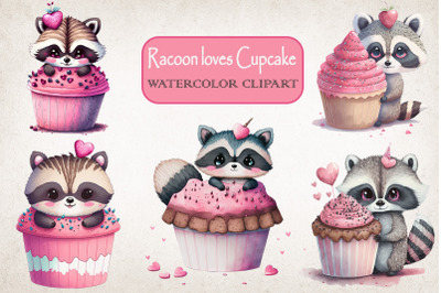 Racoon Loves Cupcake Valentine Clipart Bundle