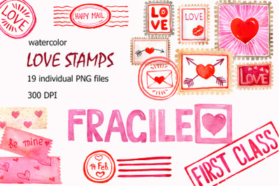 Love Mail Stamps Clipart. Valentines Day, Love Letter PNG