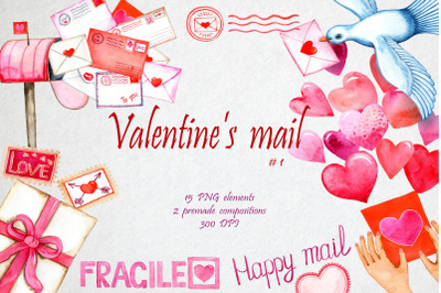 Valentines Day Clipart. Love Letter, Romantic Mail PNG