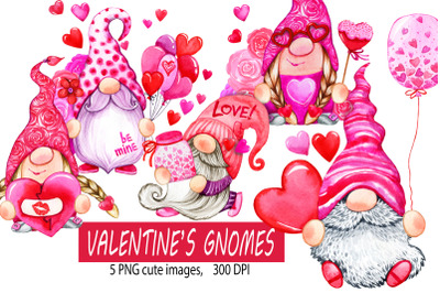 Love Gnomes Clipart. Valentines Day&2C; Cute Gnome Romantic PNG