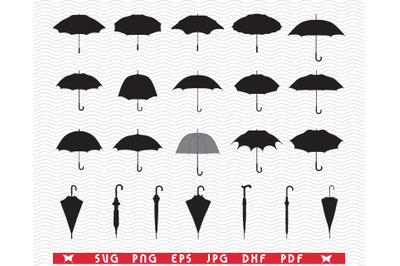 SVG Umbrellas, Black Isolated Silhouettes