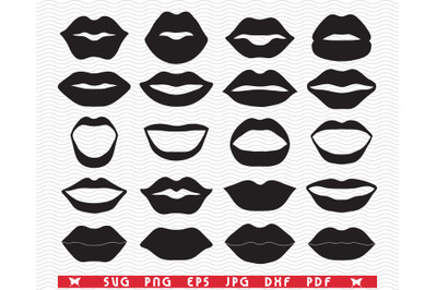 SVG Female Lips, Black Silhouettes, Digital clipart